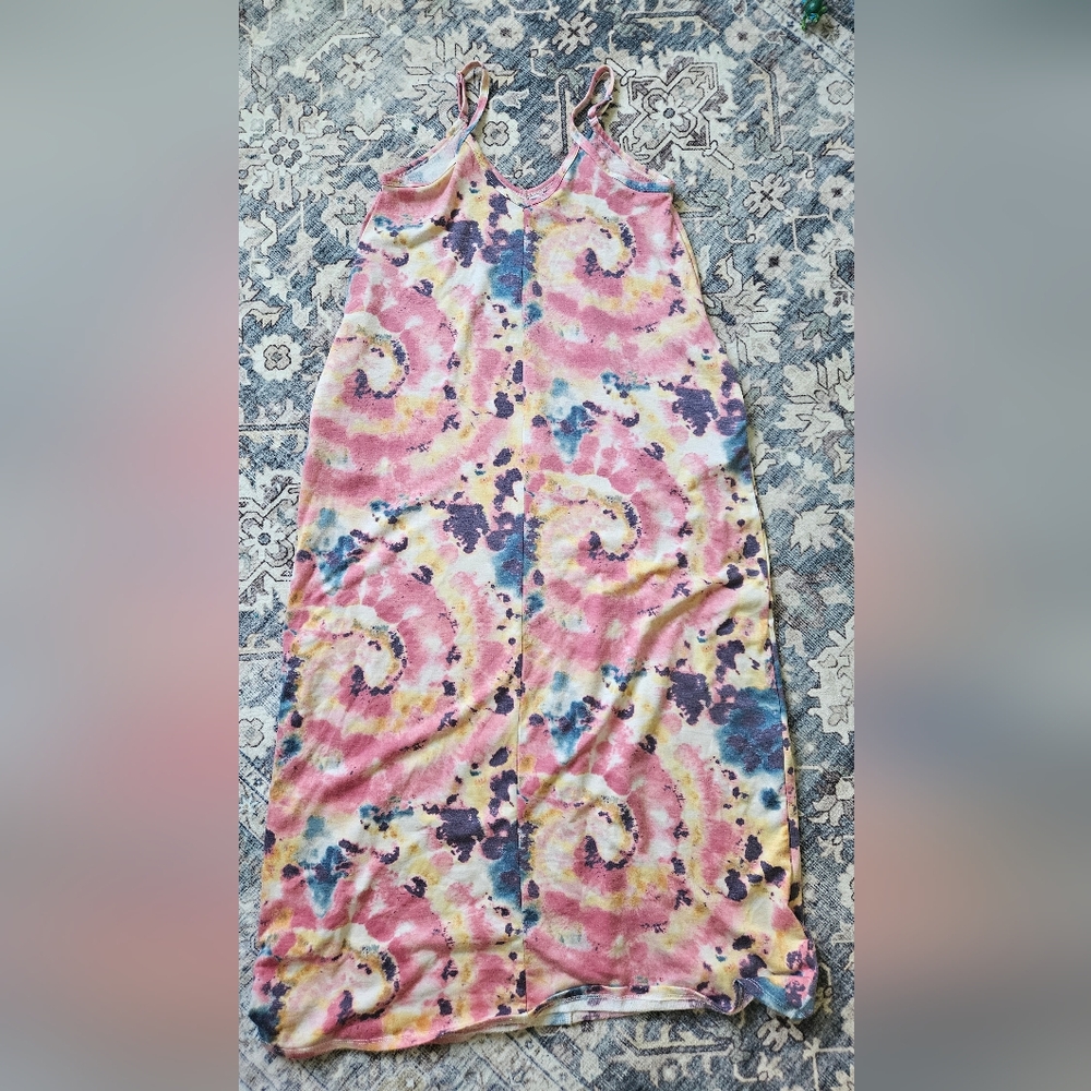 Zenana Outfitters Pink and Yellow Tie-Dye Maxi Dress